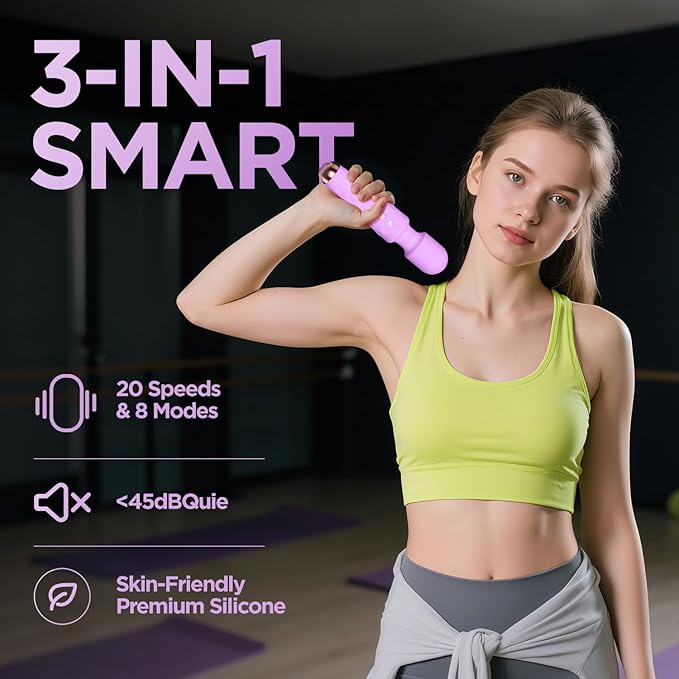 Personal Massager - 4H Max Runtime &amp Ultra-Quiet - Waterproof - 20 Modes 8 Speeds for Deep Tissue Back Massage Post-Workout Recovery and Neck Muscle Relaxation（Purple）