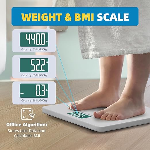 LEPULSE 550lb Bathroom Digital Scale for Body Weight BMI Extra Wide Platform High Capacity Large Backlit Display Most Accurate Bathroom Scale up to 550 lbs Weight Scale with APP 8mm Tempered Glass