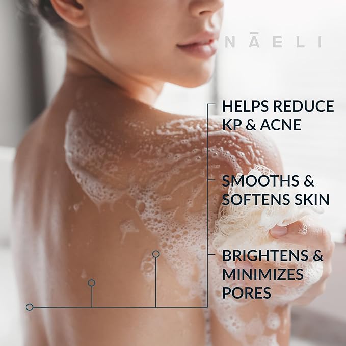 NAELI Exfoliating Body Wash with Salicylic &amp Glycolic Acid - Natural Keratosis Pilaris Treatment KP Bump Eraser Back &amp Butt Acne Gel - Smooths &amp Hydrates 6 oz