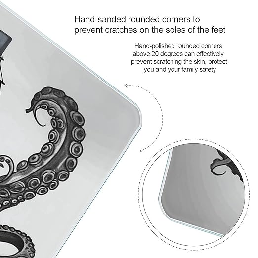 Black and White Octopus and Ship Bathroom Scale Weight Scale for Body WeightHighly Accurate Digital Weighing Machine Clear LED Display Digital Bathroom Body Scale 400lb/182kg