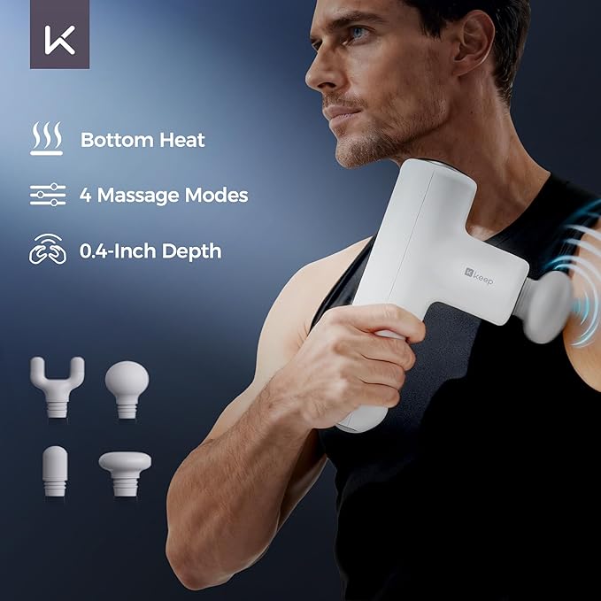 KEEP Massage Gun Deep Tissue with Heat Portable Percussion Muscle Massager Gun for Athletes &amp Pain Relief Ultra-Quiet Brushless Motor Lightweight Electric Massager for Neck Back Shoulder (G2 Ai