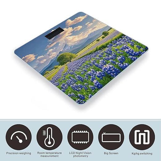 Texas Bluebonnets Scenery Bathroom Scale for Body Weight Bathroom Digital Electronic Weighing Scale with Back Lit LED Display Sturdy Tempered Glass Weight Watchers Scales 400lb