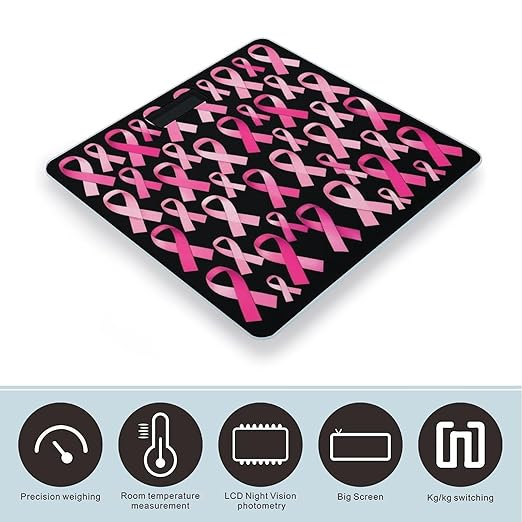 Women's Fashion Automatic Switch Digital Bathroom Weighing Scale Smart Scale Breast Cancer Awareness Ribbons Pink