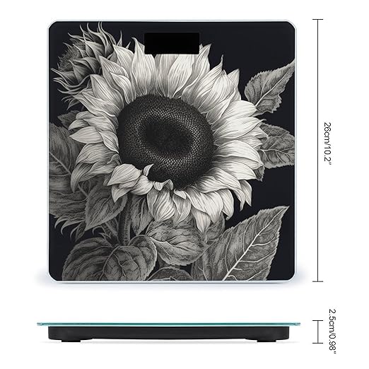 Sunflower Black Grey Scale for Body Weight Accurate Digital Bathroom Scale Toughened Glass High Precision Scales Smart Weight Scales with Large LCD Backlight Display Weighing Machine