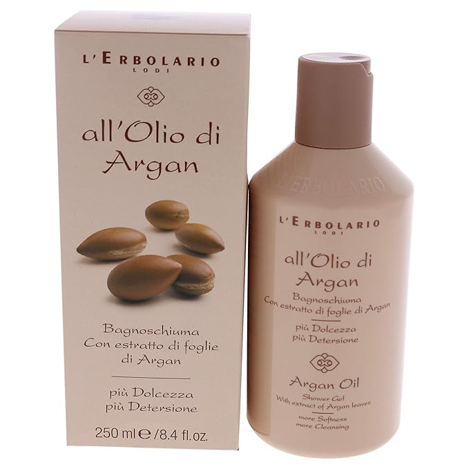 L'Erbolario Shower Gel - Moisturizing Body Wash for Dry and Sensitive Skin - Anti-Aging and Nourishing Body Soap with Argan Leaf - Argan Oil - 8.4 oz