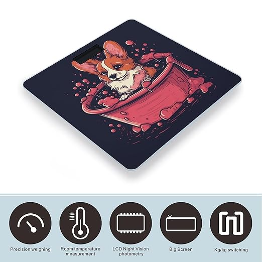 Corgi in Bathtub Scale for Body Weight Smart Scales Digital Bathroom Scale High Precision Weighing Scales with Large Display Weighing Machine for People