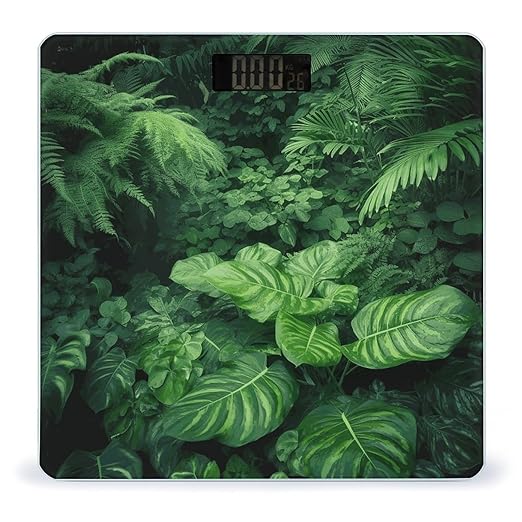 Densely Growing Green Plants Scale for Body Weight Anti-Slip Tempered Glass Digital Bathroom Scales Clear LCD Display Weighing Scale Safe Rounded Corners Smart Scales