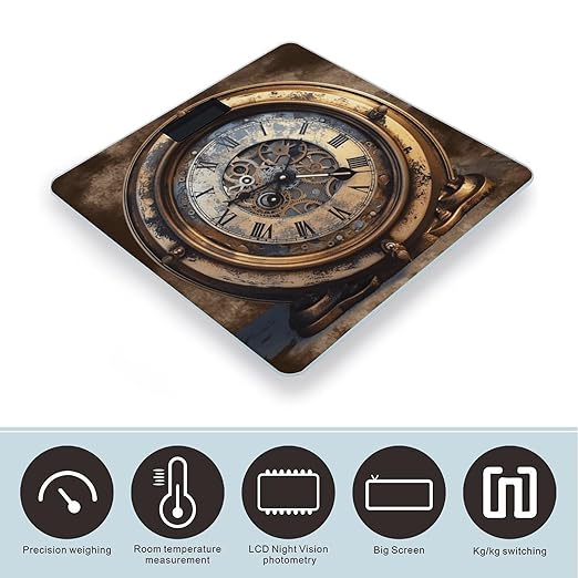 Steampunk Clock Bathroom Scale for Body Weight LCD Display Digital Bathroom Scale Tempered Glass Bathroom Weight Scales Fashion Smart Scales for Home Bedroom 400 Lb