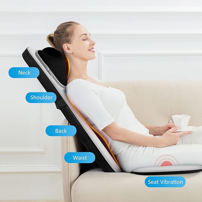 Snailax Neck and Back Massager with Heat Shiatsu Back Massager for Back Pain KneadingRolling Massage Seat CushionFull Body Massage Chair PadSeat Massager for ChairIdeal Gifts