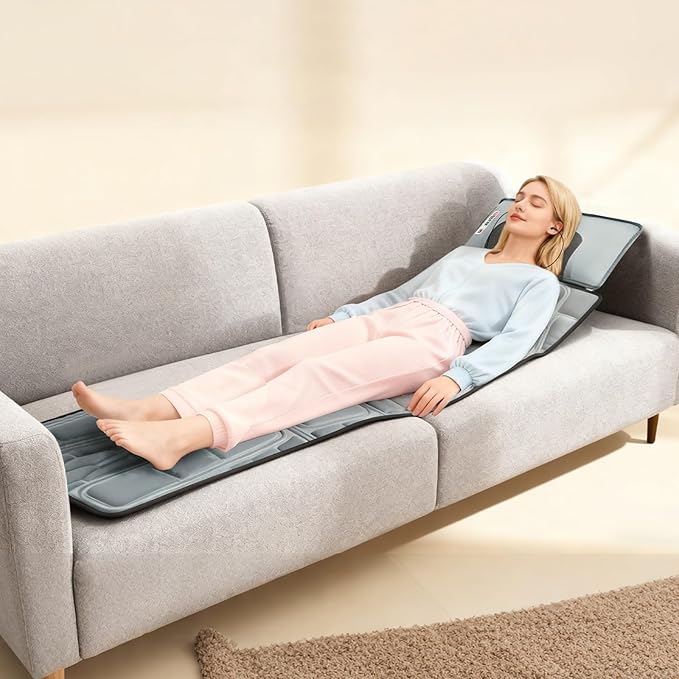 KOCASO Flannel Full Body Massage Mat Multifunctional Massage Chair Pad with Heat Timer Shiatsu Neck Massager Carry Bag Earplugs Anti-Slip Bottom for Reclining Chair
