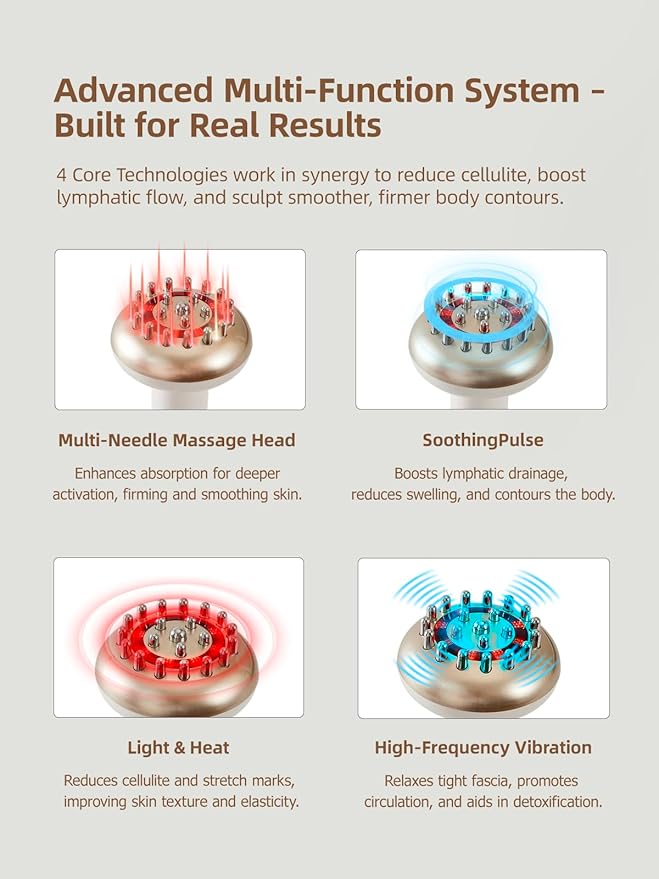 Lymphatic Drainage Massager &amp Anti Cellulite Massage Tool Reduce Stretch Marks &amp Cellulite for Legs Arms &amp Belly Body Sculpting Machine with Microcurrent Light Heat &amp VibrationW