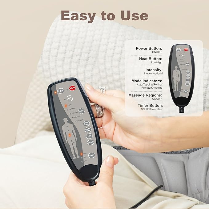 Vibration Back Massager with Heat Massage Chair Pad with 10 Vibration Motors &amp 2 Heating Levels Chair Massager for Recliner Sofa Beige
