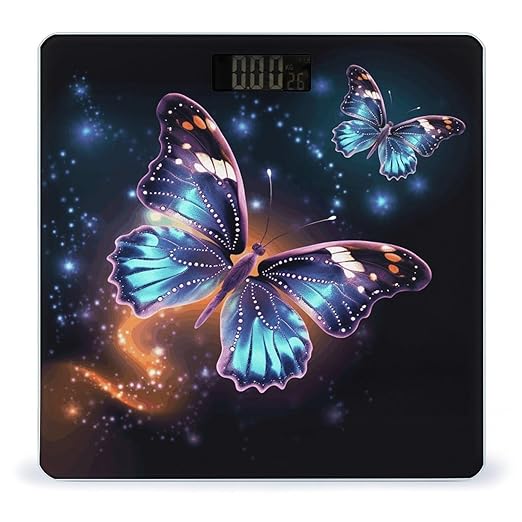 Butterfly and Stars Bathroom Scale for Body Weight Bathroom Weighing Scale with Backlit LCD Display Highly Accurate Measures Weight Up to 180kg