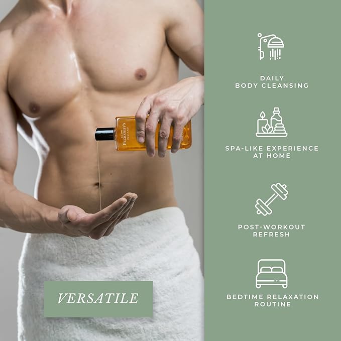 Pecksniff's Men's Luxurious Moisturizing Bath &amp Shower Gel | Premium Cleansing Men's Body Wash | Captivating Fougere Accord Mens Shower Gel | Charismatic Scent | 500ml