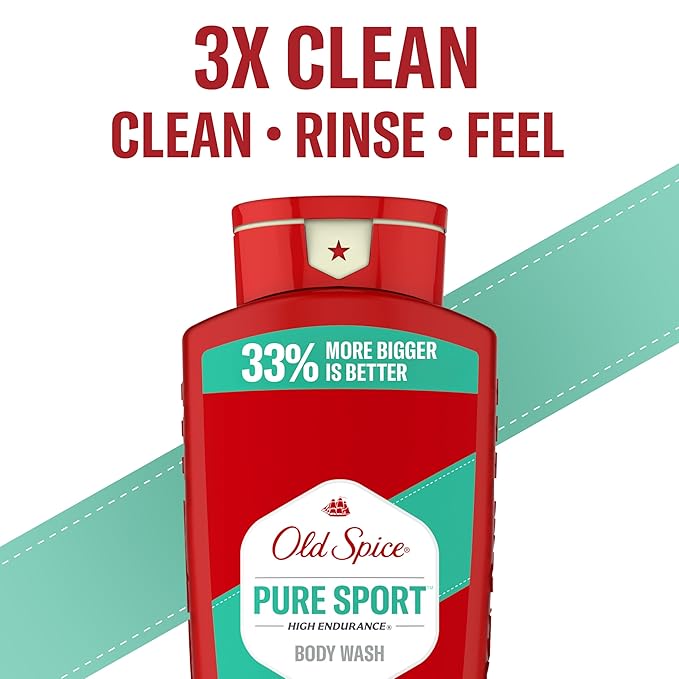 Old Spice Refreshing Body Wash for Men High Endurance 3X Defense 24/7 Shower Fresh with Long Lasting Scent Pure Sport Scent 24 oz (Pack of 4)