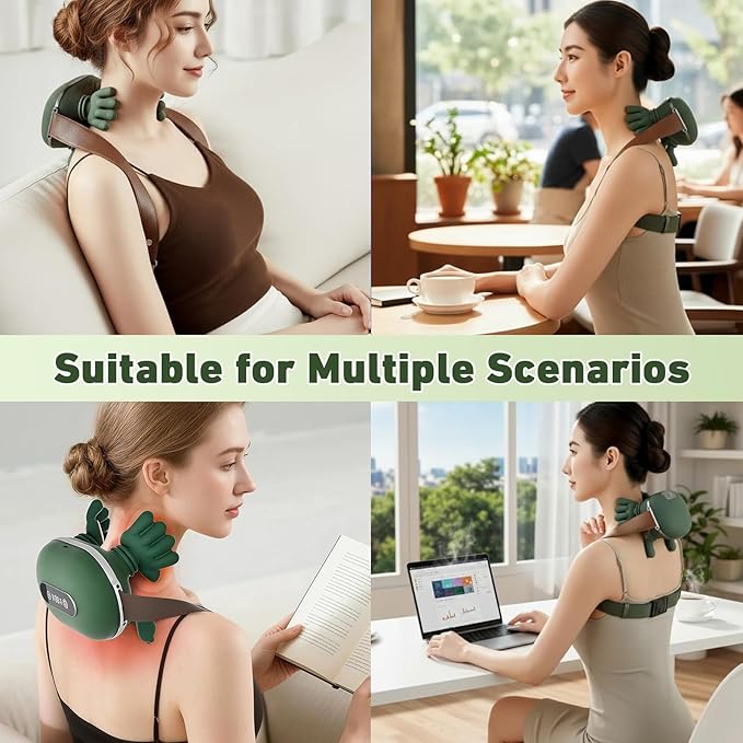 Neck Massager with Heat for Pain Relief deep Tissue Bionic 4D Deep-Kneading Massage with Soothing HeatAdjustable IntensityErgonomic Design for HomeOfficeand Travel Relaxation