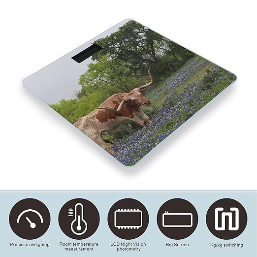 Longhorn Steer and Bluebonnets Scale for Body Weight Digital Bathroom Scale Precision Smart Weighing Scales with Clear LED Display Accurate High Precision Scales Weighing Machine