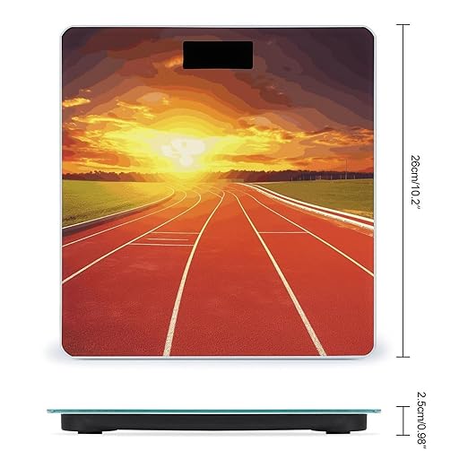 Running Track Sunset Scale for Body Weight Anti-Slip Sturdy Tempered Glass Weighing Machine Highly Digital Accurate Bright LCD Bathroom Scale for Household Gift