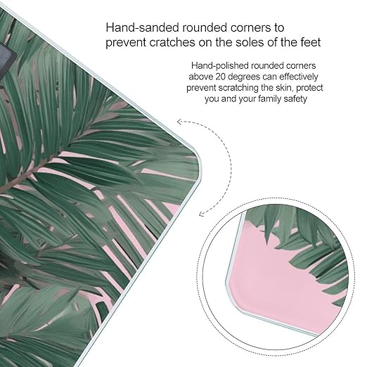 Green Palm Tree Leaves Pink Digital Bathroom Scale Fashion Unique Weight Scale BMI Anti-Slip Precision Weighing Scales Suitable for Home Bedrooms Use and Gift