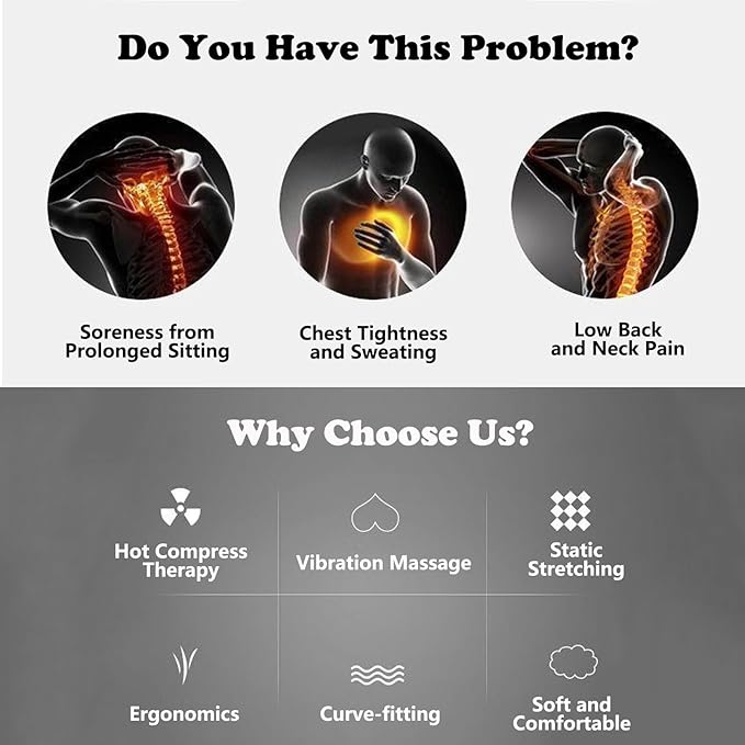 Smooth Triple Fusion Back Massager with Heat 3-In-1 Traction &amp Vibration for Sciatica &amp Lower Back Pain Relief Ergonomic Lumbar Support(Black)