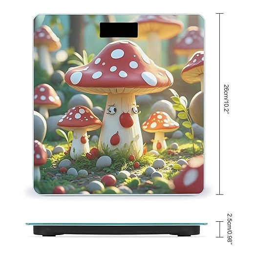 Red Cartoon Mushroom Scale for Body Weight Digital Bathroom Scale Toughened Glass High Precision Scales for Body Weight with Large LCD Backlight Display Weight Scales