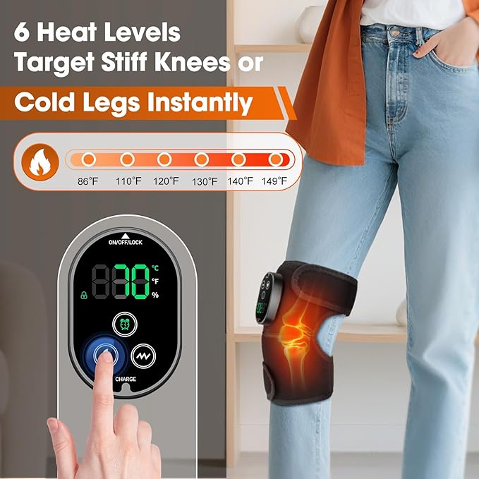Cordless Heated Knee Massager for Pain Relief Knee Heating Pad for Knee Arthritis Heating Pad for Knee Pain 6 Heatings 3 Vibrations 3 Timers Adjustable Strap for Shoulder Elbow Knee