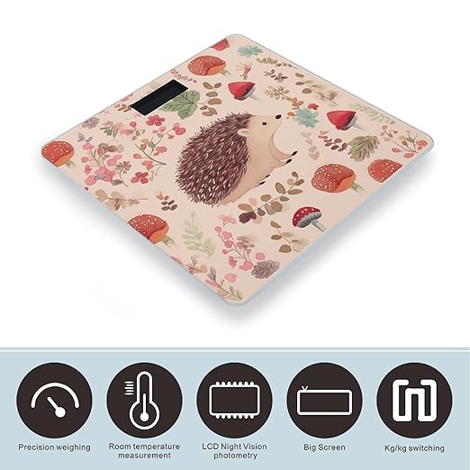 Lovely HedgehogScale for Body Weight with LCD High Precision Weighing Scales Fashion Sturdy Tempered Glass Weight Scales Easy-to-Read Digital Bathroom Scale for Daily 400lb
