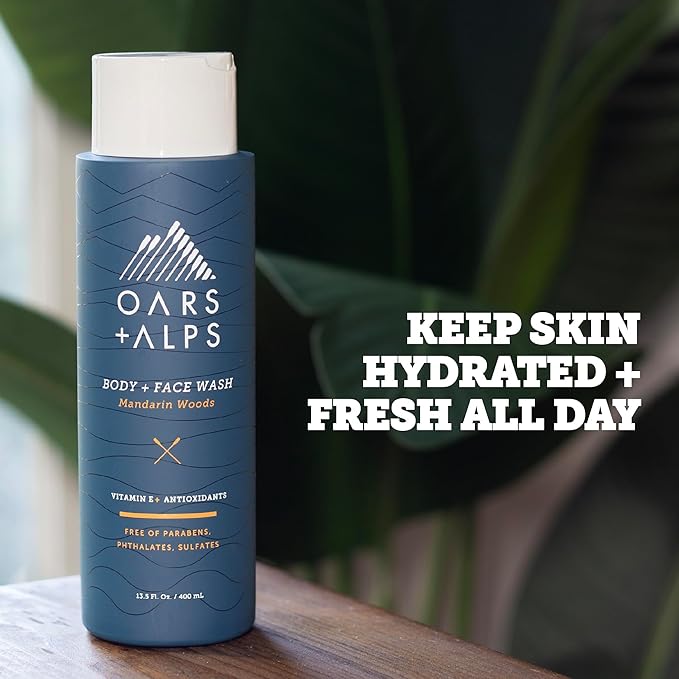 Oars + Alps Body Wash for Men Mens Body Wash &amp Face Cleanser with Vitamin E &amp Antioxidants Moisturizing Paraben &amp Sulfate Free Cleanser Mandarin Woods 3pk