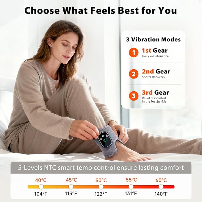 UOTT Foot and Ankle Massager for Foot Renew Triple Method Massager for Heel Arch &amp Ankle Refresh Adjustable Heat &amp Vibration Level Portable and Easy Use Includes Extension Strap (1pcs)