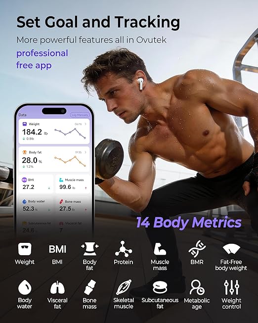Ovutek Smart Scale for Body Weight Professional Bathroom Digital Scale with BMI Body Fat Muscle Mass Most Accurate to 0.05lb Large Display High Accurate Body Composition Machine with Fitness App