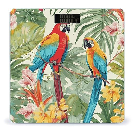 Tropical Plants and Parrots Bathroom Scale Weight Scale for Body WeightHighly Accurate Digital Weighing Machine Clear LED Display Digital Bathroom Body Scale 400lb/182kg