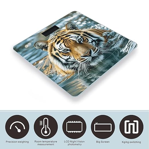 Tiger Swims in The Water Scale for Body Weight Digital Bathroom Scale Accurate Smart Weight Scales with Large Display Weighing Machine High Precision Scales