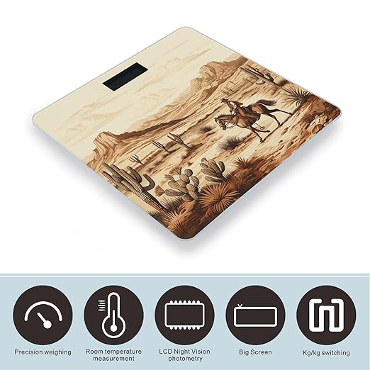 West Desert Cactus with Cowboys Riding Horses Bathroom Scale for Body Weight LCD Display Digital Bathroom Scale Tempered Glass Bathroom Weight Scales Fashion Smart Scales for Home Bedroom 400 Lb