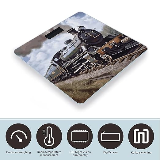 Steam Locomotive Train Bathroom Scale for Body Weight Bathroom Weighing Scale with Backlit LCD Display Highly Accurate Measures Weight Up to 180kg