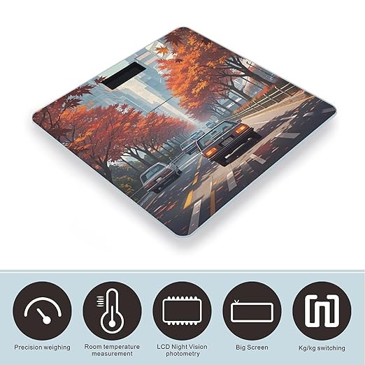 Red Maples on The Roadside Bathroom Scale for Body Weight Bathroom Weighing Scales with Back Lit LED Display Sturdy Tempered Glass Body Weight Bathroom Scale 400lb Weighing