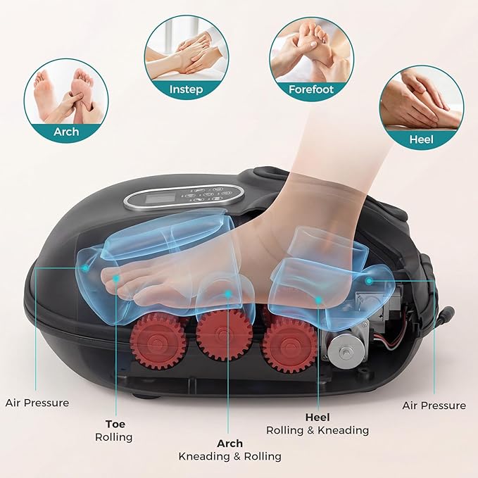 OLIXIS Foot Massager Machine with Heat Shiatsu Deep Kneading Feet Massager with Air Compression 6 Modes Foot Massager for Plantar Fasciitis Pain Relief Gifts for Women Men