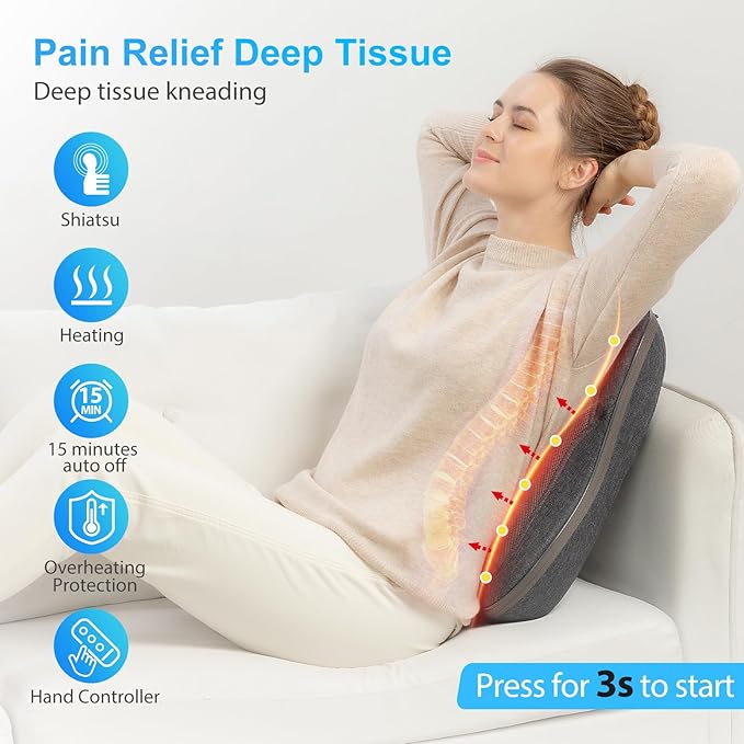CooCoCo 14×19 Shiatsu Back Massager with Heat Birthday Gifts for Dad Mom Women Men Husband Portable Massage Chair Pad Kneading Massage Tools for Pain Relief Chair Massager for Office Home