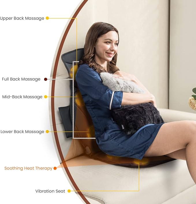 WELLHUT Massage Seat Cushion Back Massager with Heat 10 Vibration Nodes &amp 2 Heating Levels Back Massager for Pain Relief Massage Chair Pad Back Massager for Chair Home Office Use
