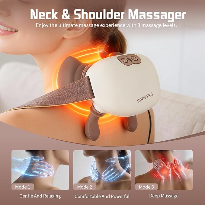 Neck Massager with Heat Portable Hand Massager for Pain Relief Deep Tissue Heated for Muscles Bionic Hand Electric Shiatsu Shoulder and Back Massagers with Fingers(White)