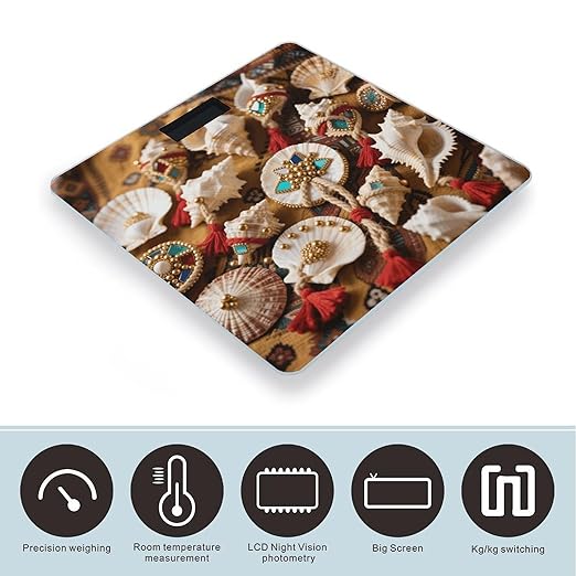 Beach Shell Scale for Body Weight Sturdy Tempered Glass Weighing Scales with LCD Display Accurate Digital Bathroom Scale Convenient Body Fat Smart Scales Easy Read