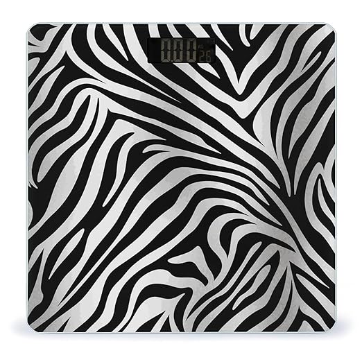 Zebra Print Scale with LCD Easy-to-Read Anti-Slip Weight Digital Bathroom Scale Precision Weighing Scales Sturdy Tempered Glass Body Weight Scales for Daily Use