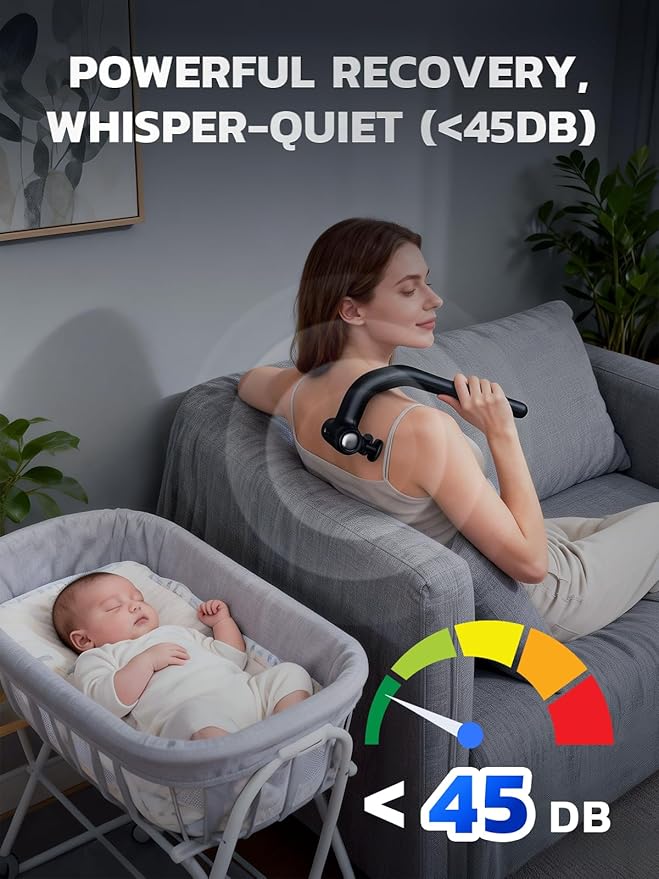 Dual Head Detachable Percussion Massage Gun with Extension Handle 3-in-1 Back Massager for Pain Relief Deep Tissue with 12 Massage Heads Muscle Massager for Arm Shoulder Lower Back Thigh Waist