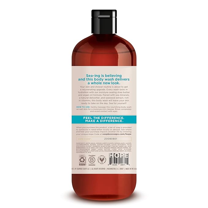Soapbox Body Wash Sea Minerals &amp Blue Iris Moisturizing Body Wash Cleanser Aloe Vera &amp Shea Butter Silicone &amp Cruelty Free &amp Vegan 16oz Bottles (Pack of 3)