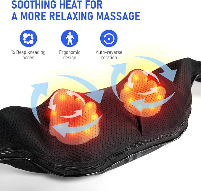 Cordless Neck and Shoulder Massager with Heat - Rechargeable Shiatsu Back Massager for Pain Relief - Deep Tissue Kneading Massage Pillow for Neck Back Shoulders Legs - Gifts for Men &amp Women