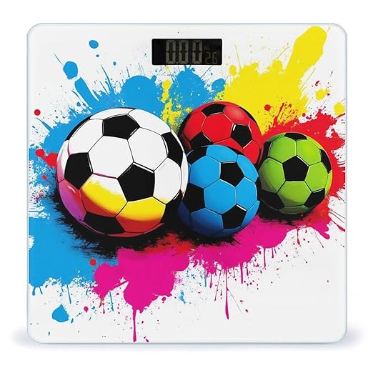 Men's Fashion Automatic Switch Digital Bathroom Weighing Scale Smart Scale Splash Ink Colorful Paint Football Soccer Ball