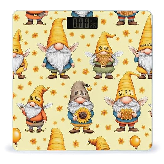 Smart Scale for Body Weight Digital Bathroom Weighing Scale Energy Saving Scale Funny Honeybee Gnomes Bee Sunflower Yellow Flowers Floral