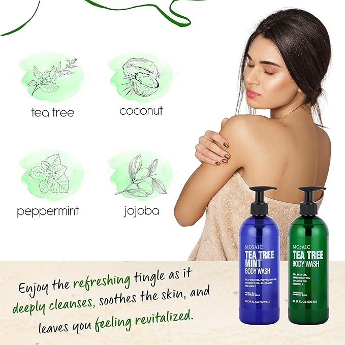 AnatoliaDaphne Tea Tree Body Wash and Shower Gel with Vitamin E for Jock Itch Eczema Ringworm Body Odor Body Wash Women &amp Men with Added Body OilsLARGE 20.2 FL Oz Bottle (Tea Tree Pack of 3)