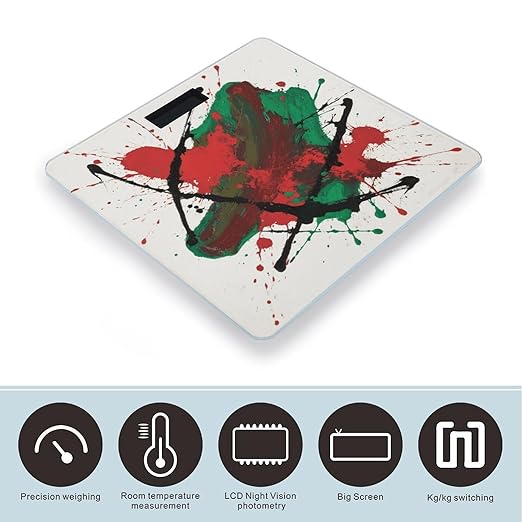 Colorful Paint Splatter Art Bathroom Scale for Body Weight LCD Display Digital Bathroom Scale Tempered Glass Bathroom Weight Scales Fashion Smart Scales for Home Bedroom 400 Lb
