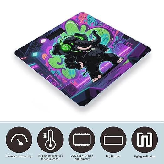 Elephant with Headphones Weight Scale Cute Bathroom Scale for Body Highly Accurate Digital Weighing Machine for People Compact LCD Display Scales with Sturdy Toughened Glass Scales