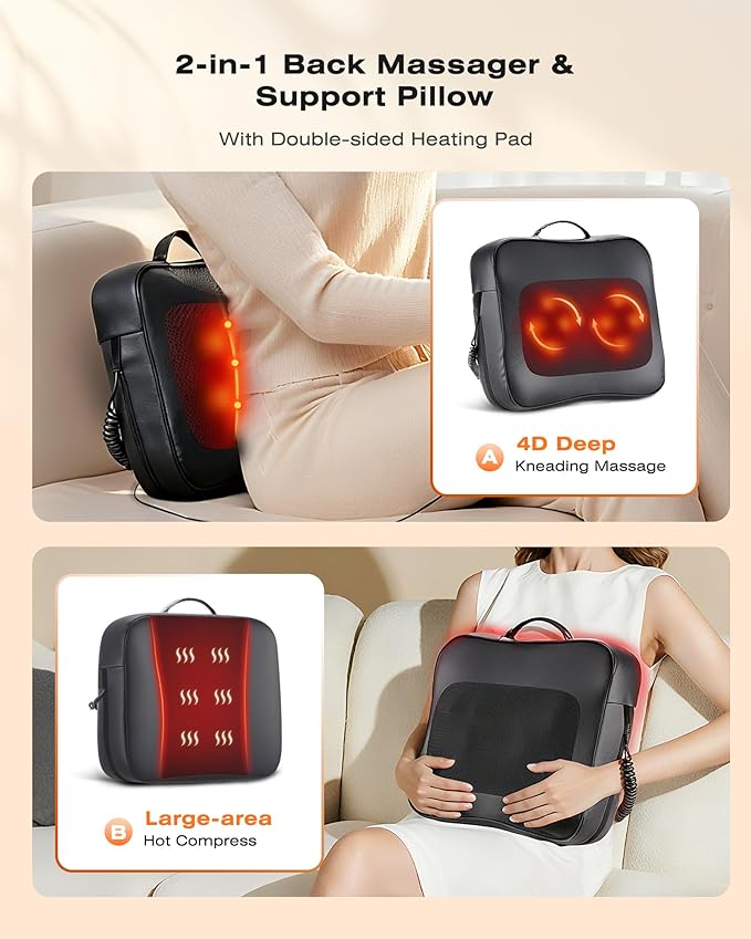 Back Massager for Pain Relief Deep Tissue with Heat - Shiatsu Kneading Back Massage for Chair Neck Massagers Pad for Lower Back Leg Shoulder Lumbar Support Pillow for Office Car for Men Women